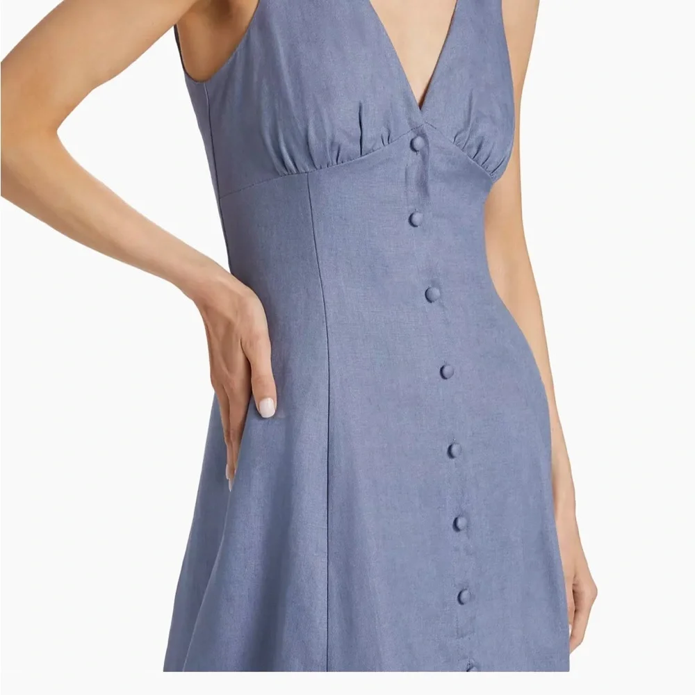 Reformation Sebastien linen midi dress in cornflower - size 8 - Picture 3 of 11